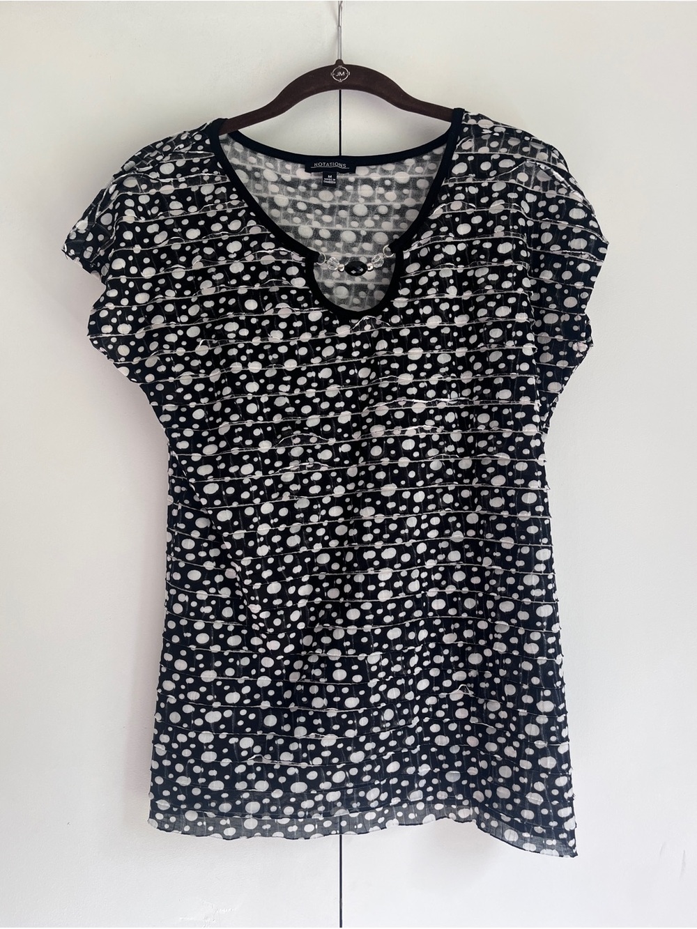 Notations Black & White Polka Dot Short Sleeve Top